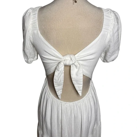 Sadie & Sage White Cottagecore Puff Sleeve Tie Back Midi Dress Boho Prairie S - Picture 6 of 13